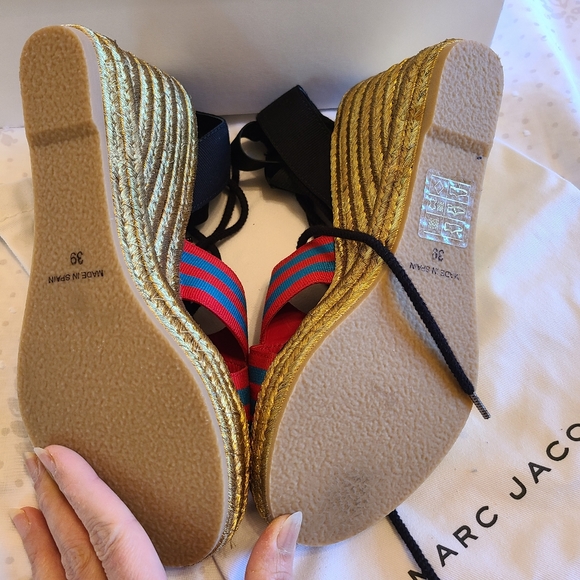 MARC JACOBS DANI ESPADRILLE BLU/RED WEDGE SANDAL - Picture 4 of 11